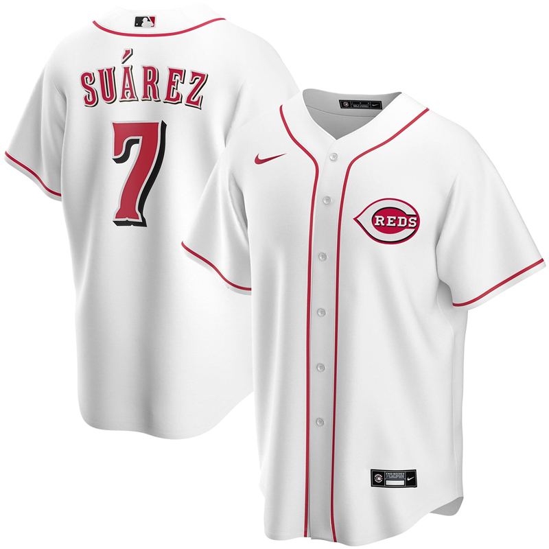 2020 MLB Men Cincinnati Reds #7 Eugenio Suarez Nike White Home 2020 Replica Player Jersey 1->colorado rockies->MLB Jersey